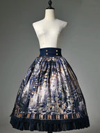 Dark Blue Chess-Print Corset-Waist Lolita Skirt - image 2