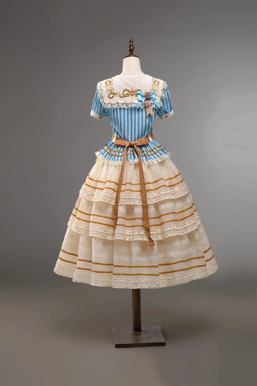Antique Sailor Bear Blue Stripe Cropped Top Long Skirt Lolita Set - image 7