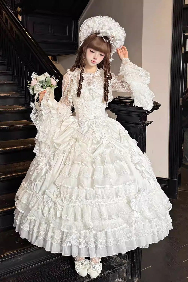 Ode of the Curtain - Bridal Sweet Lolita Long JSK Dress in White - image 4