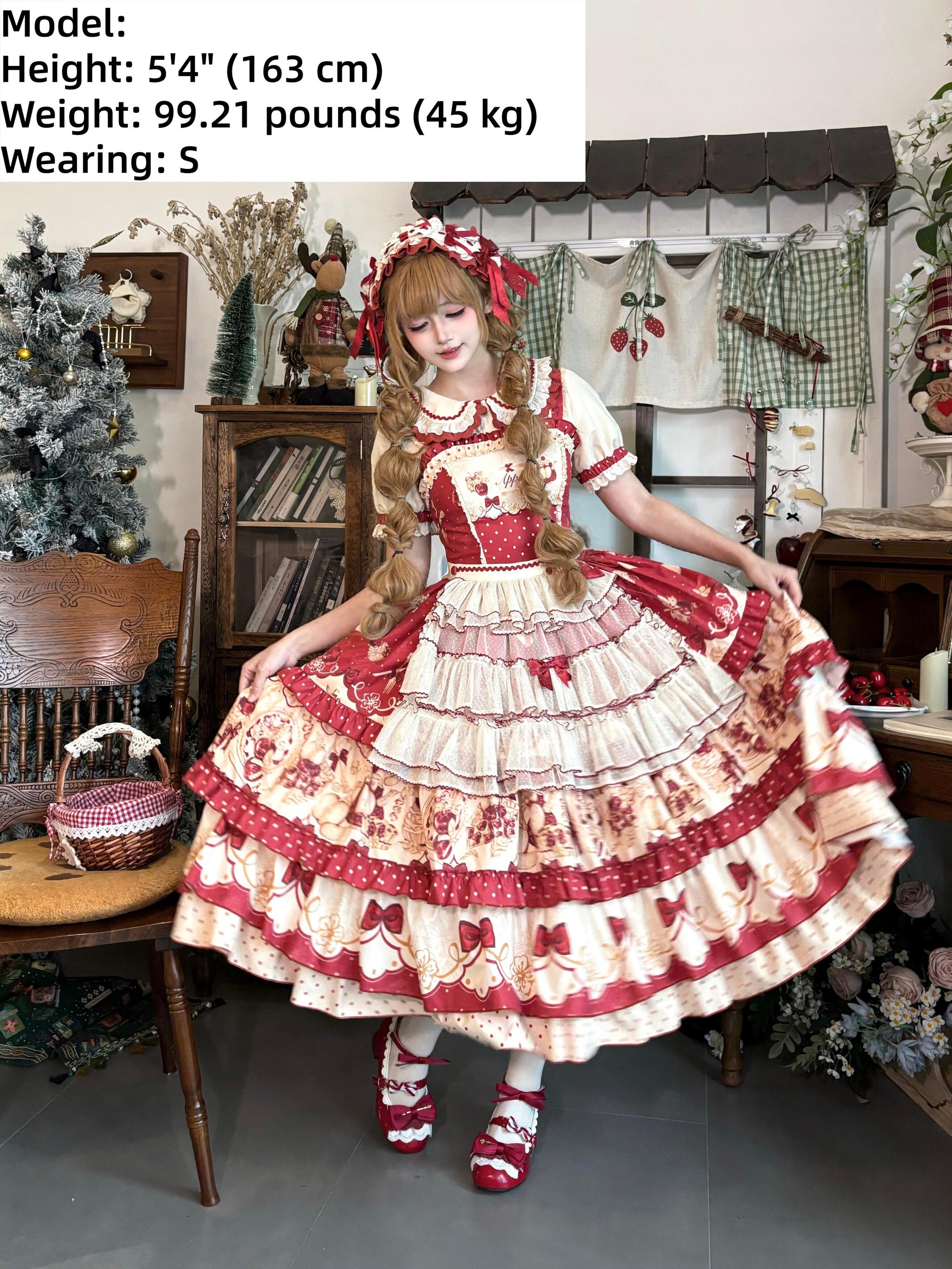A Red Apple - Sweet Lolita JSK Dress, Tiered Hem Apron and Accessories - image 4