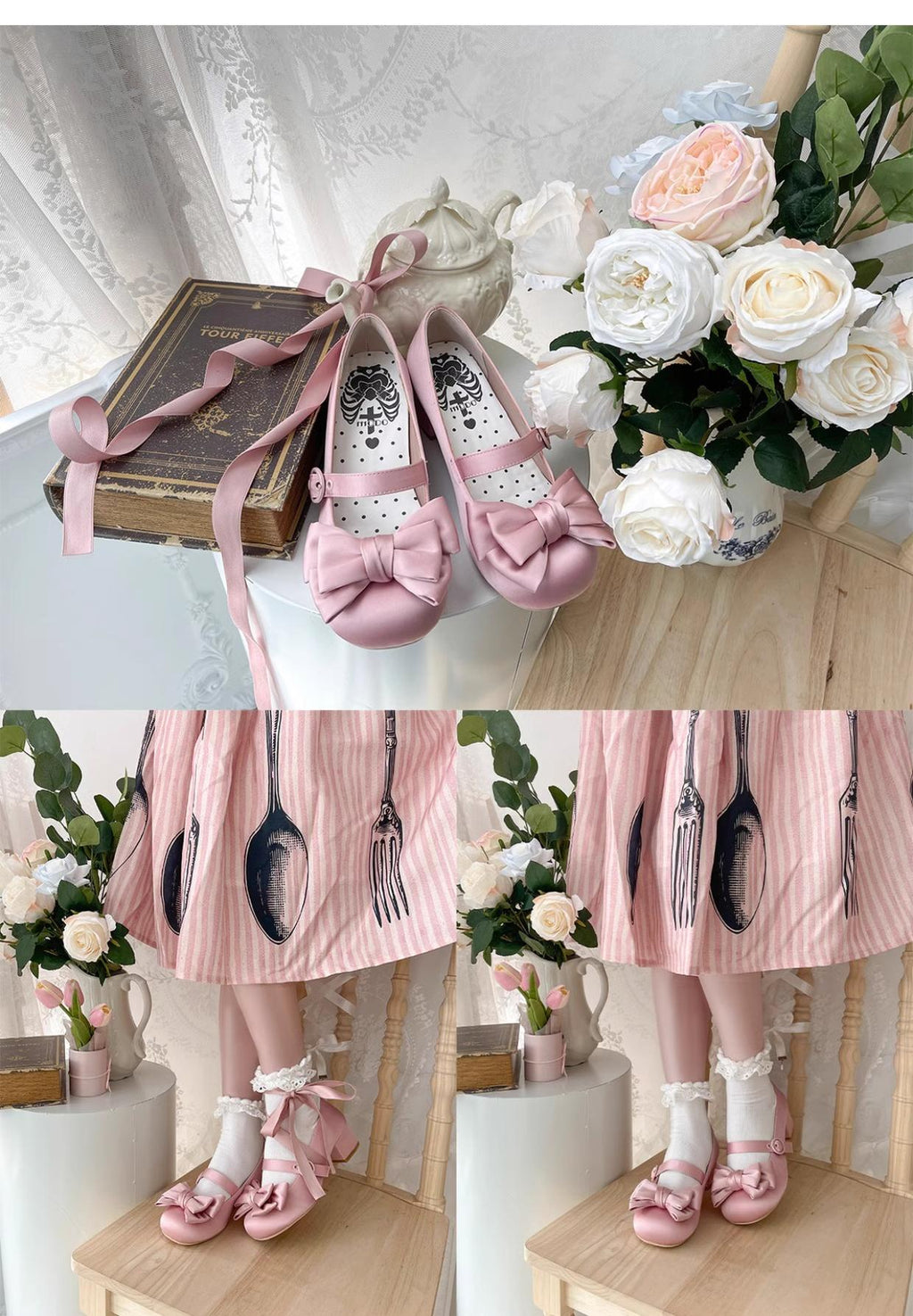 Sissi Satin Bow Sweet Lolita Low Heels - image 11