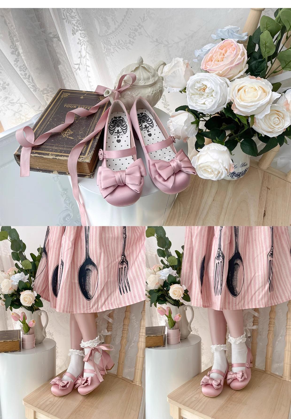 Sissi Satin Bow Sweet Lolita Low Heels - image 11
