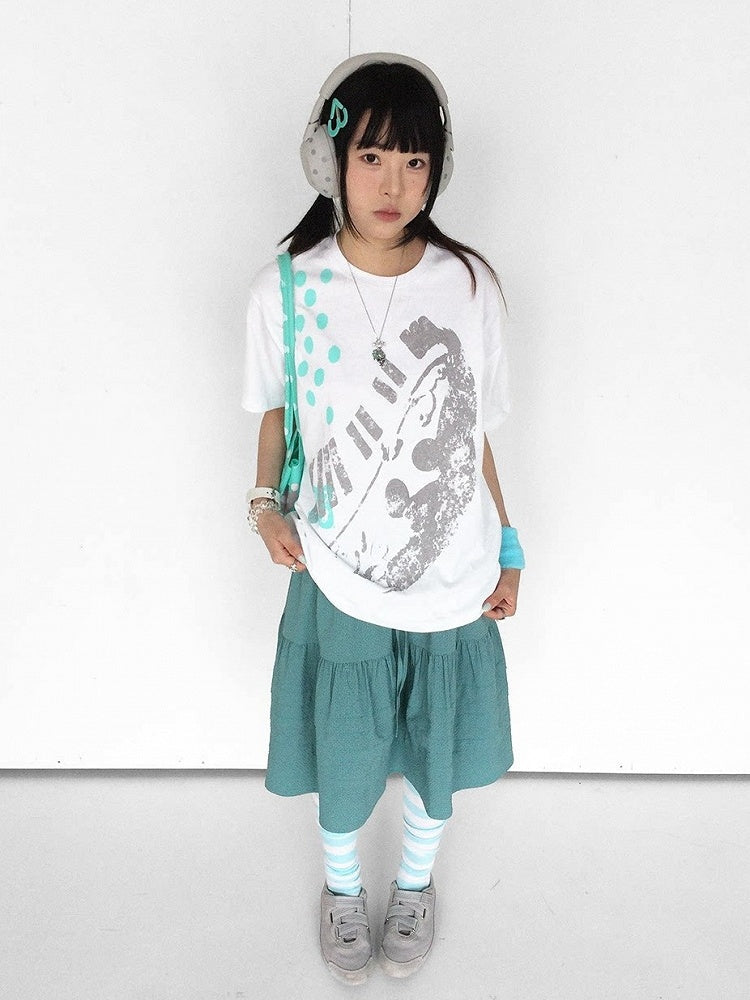 White Crew Neck Tee with Distressed Print - innomoood - image 4