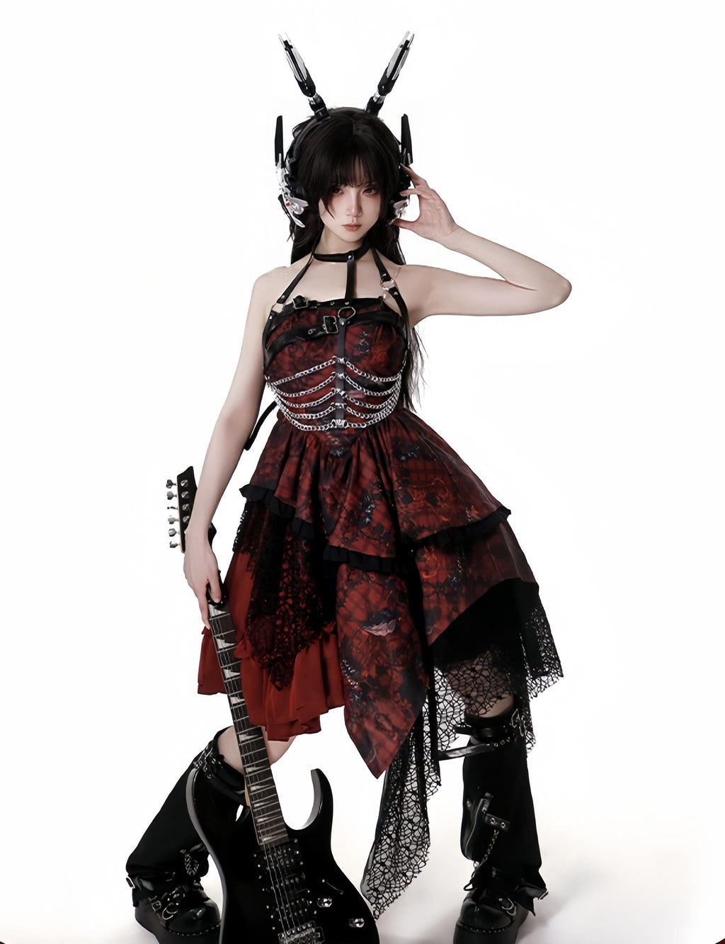 Bleeding Strawberry - Gothic Lolita JSK Dress with Jacket and Rib Chain Accessory - image 11