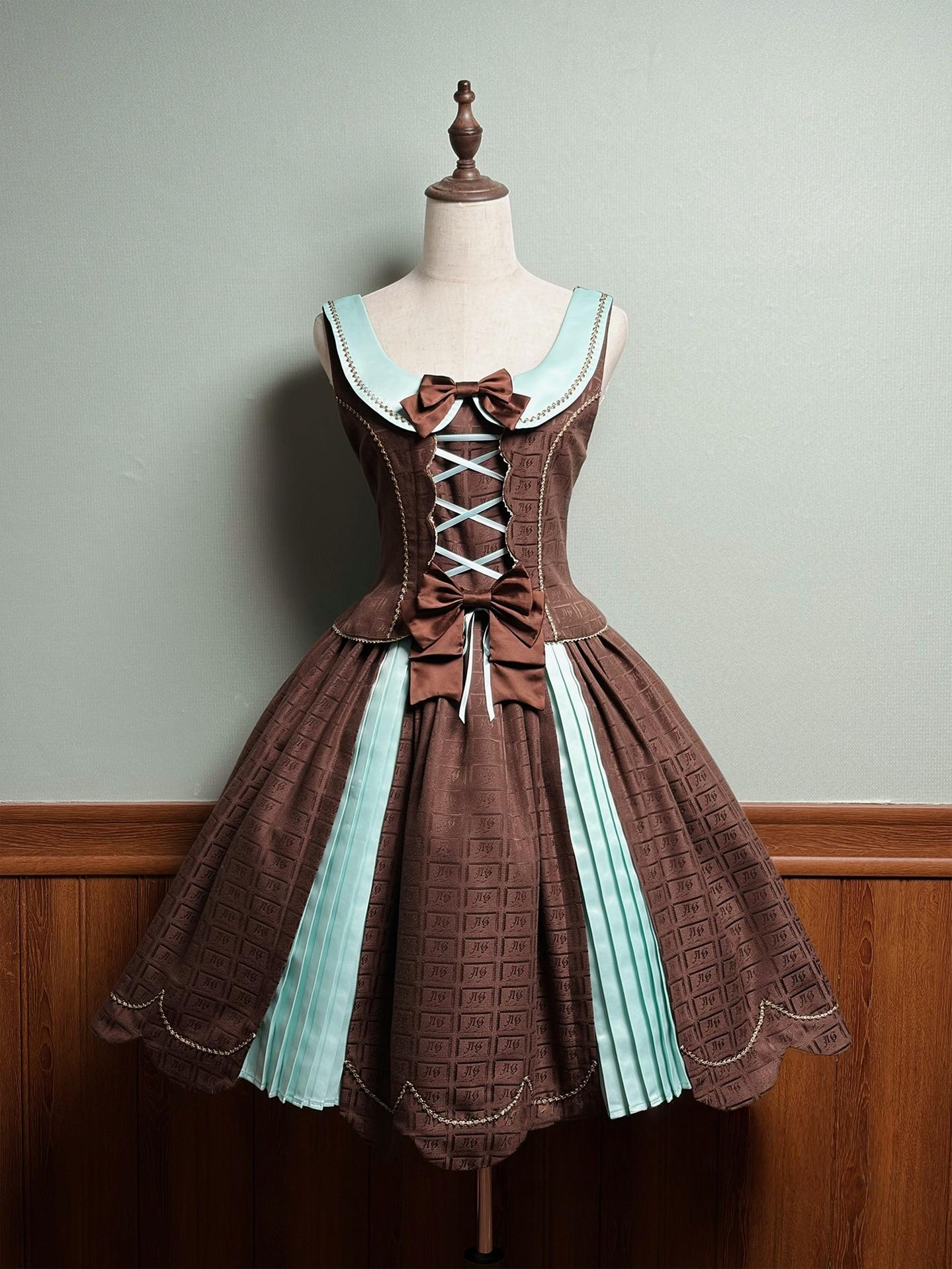Bear Chocolate Slab - Classic Lolita Pleated JSK & SK Dress, Side Zipper - image 2