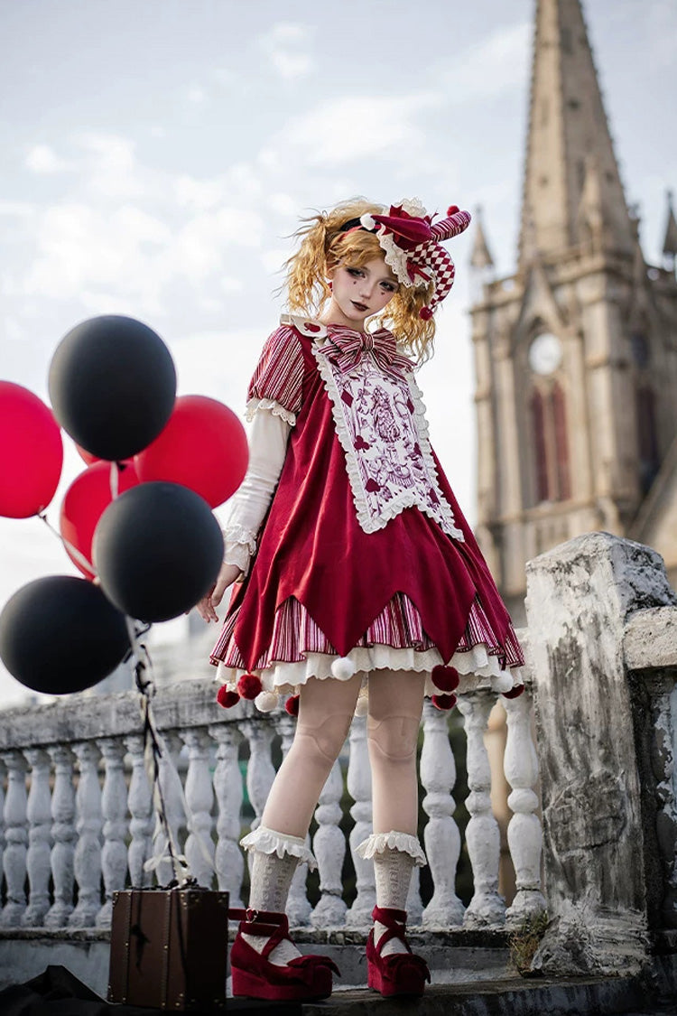 Letters and Poems · Doll Mask - Poker Clown Long Sleeves Ruffled Bow Gothic Lolita Dress Set - image 12