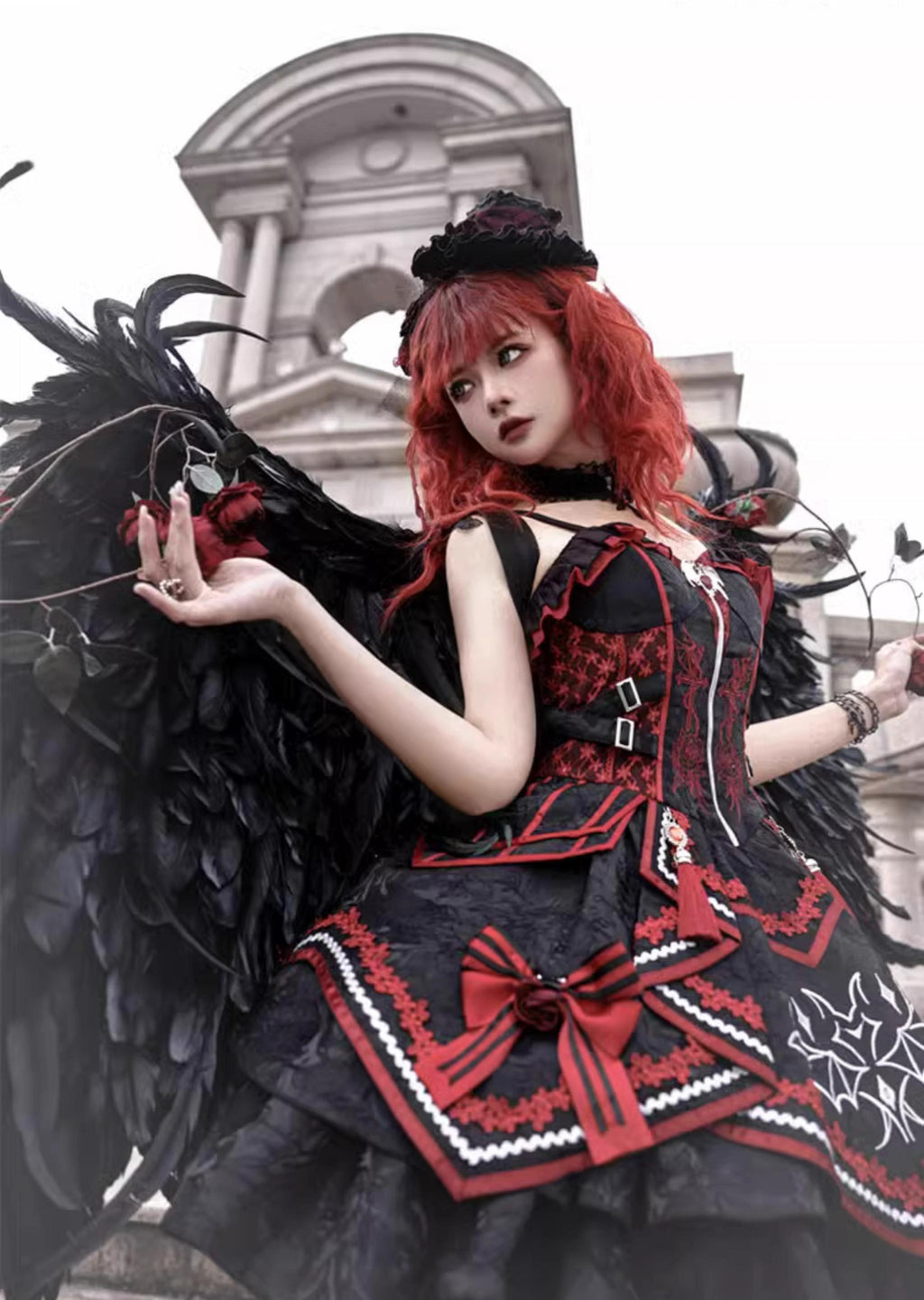 Dark Bat Motion - Gothic Lolita JSK Black Red Goth JSK Dress - image 4