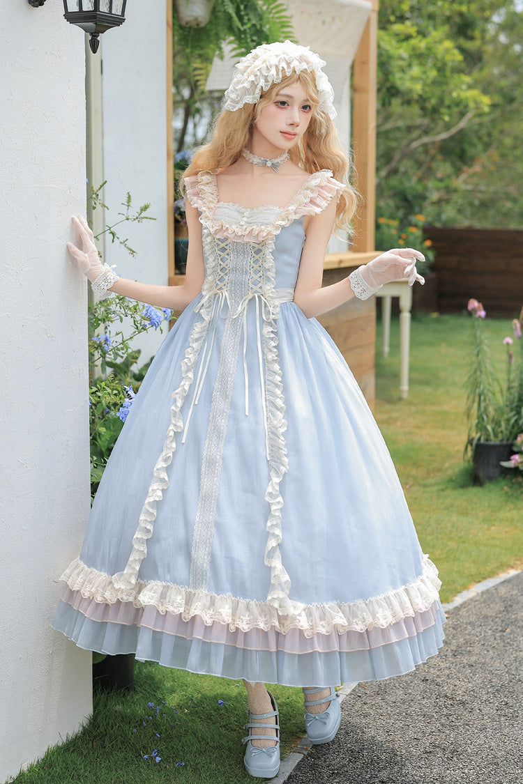 Island Diary - Square Collar Flutter Sleeves Triple-Layered Ruffled Lace-Up Sweet Lolita JSK Dress 2 Versions - image 11