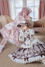 Antique Teddy Bear - Sleeveless Printed Bow Lace Sweet Elegant Lolita JSK Dress - image 4