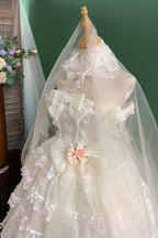 Multi-Layered Ruffled Bride Bow Pearl-Decorated Sweet Lolita JSK Dress Full Set 2 Versions - image 12