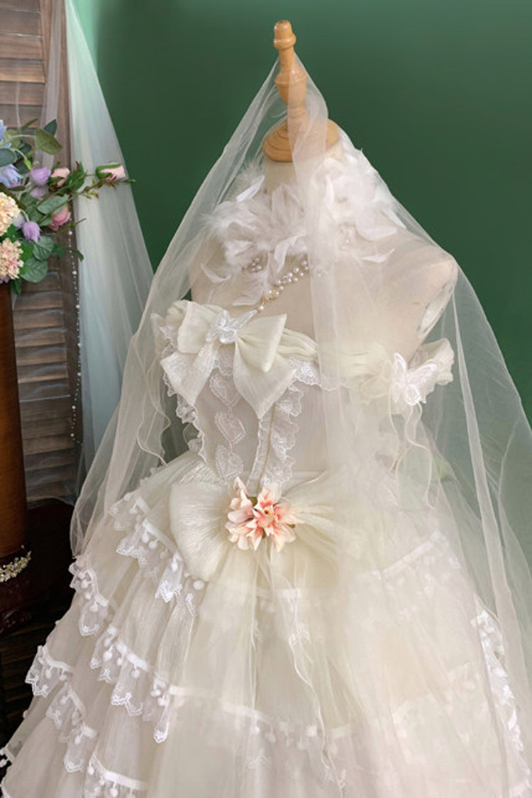 Multi-Layered Ruffled Bride Bow Pearl-Decorated Sweet Lolita JSK Dress Full Set 2 Versions - image 12