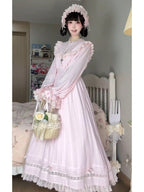 Pink Lace-Trim Long-Sleeve Lolita OP Dress with Ruffles - image 2
