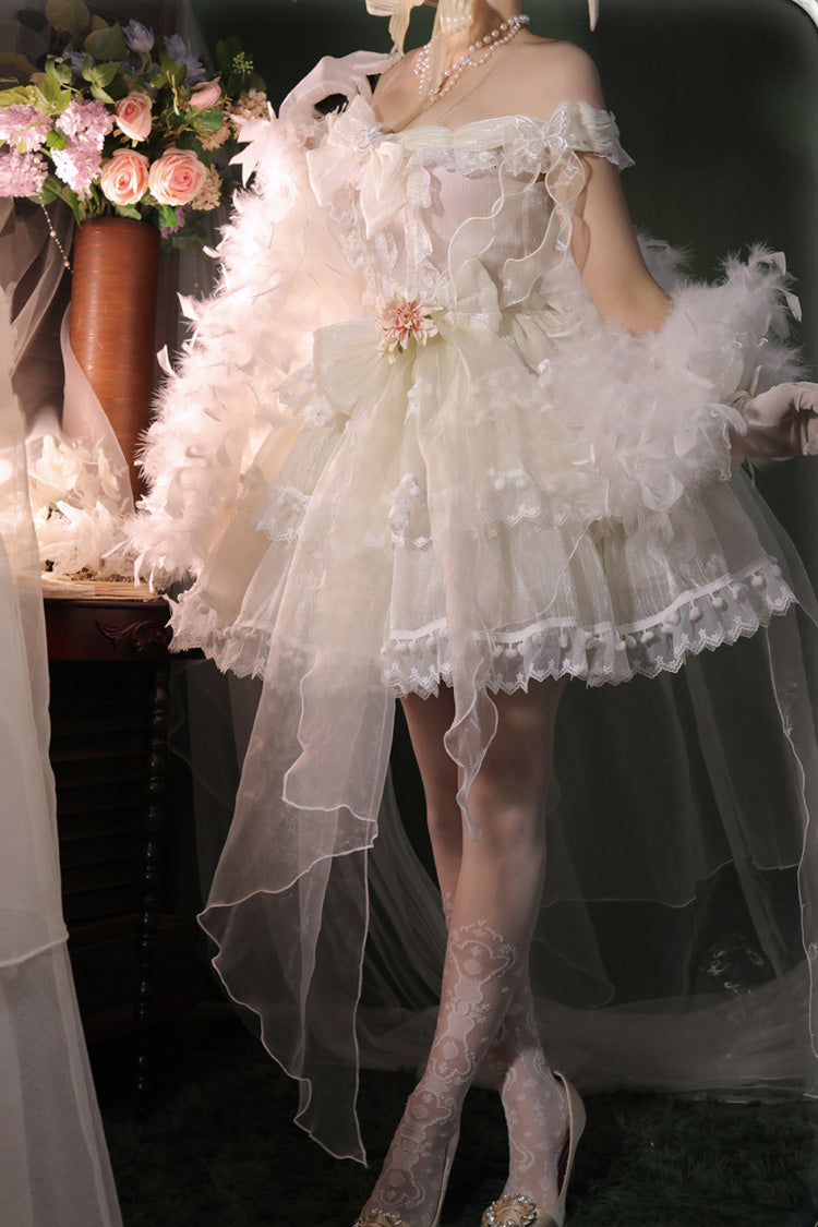 Multi-Layered Ruffled Bride Bow Pearl-Decorated Sweet Lolita JSK Dress Full Set 2 Versions - image 4