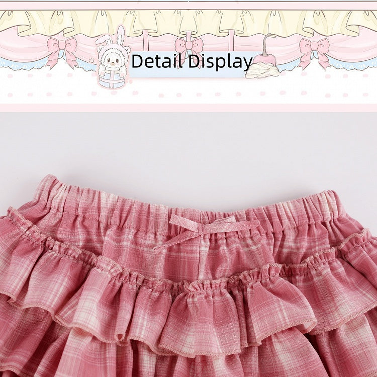 Dark Pink Plaid Tiered Skirt with Shorts - serendipity - image 2