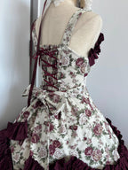 Burgundy Rose - Floral Printed Old School Lolita JSK, Elegant Cape and Accessories - image 16