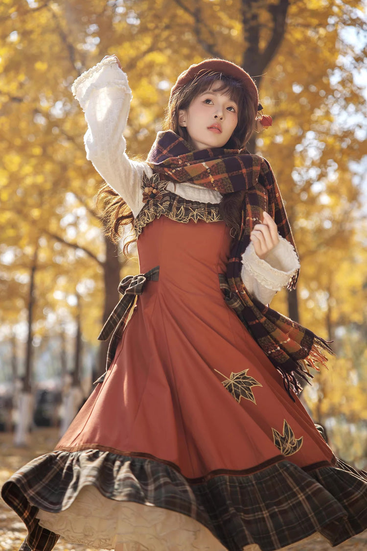 Autumn Chronicles - Sweet Lolita JSK Dress in Red & Green - image 2