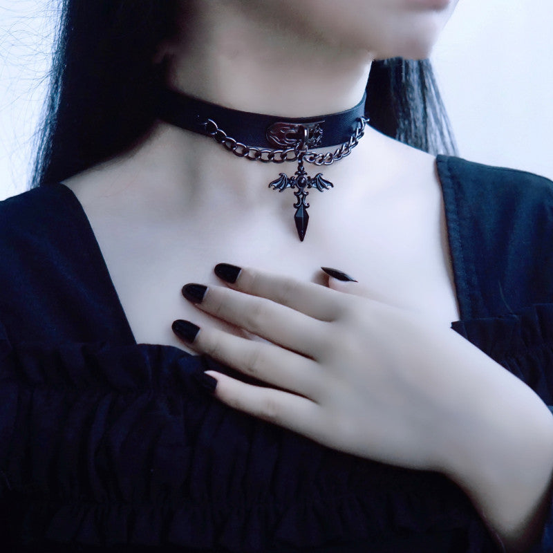 Gothic Lolita Cross Leather Choker - image 1