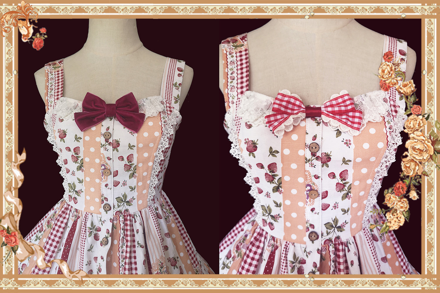 Strawberry Plaid - Sweet Lolita JSK Dress - image 7