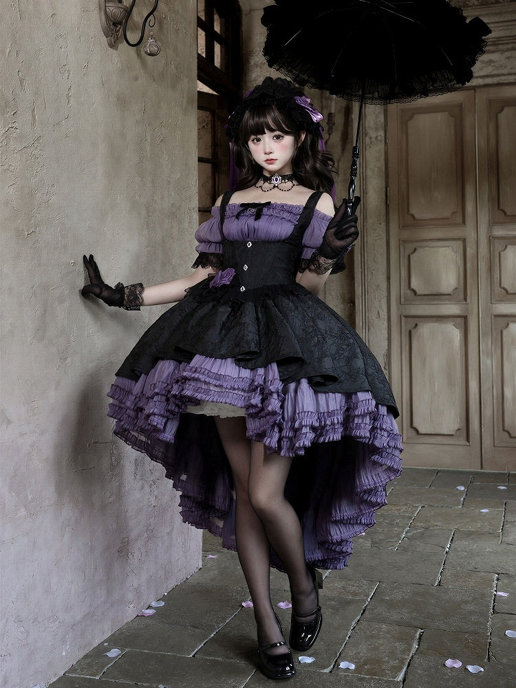 Purple Black Gothic Underbust JSK and Off Shoulder Blouse Set - image 3