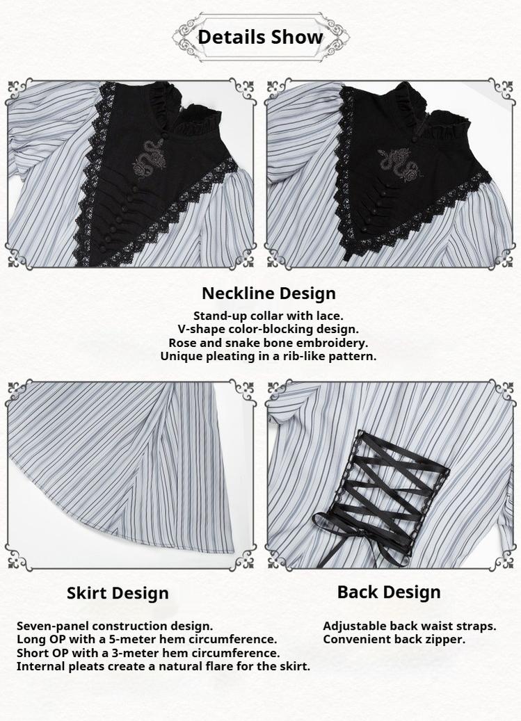 Nocturne SP - Striped Gothic Lolita OP Twin Lolita Dress with Apron and Accessories - image 34