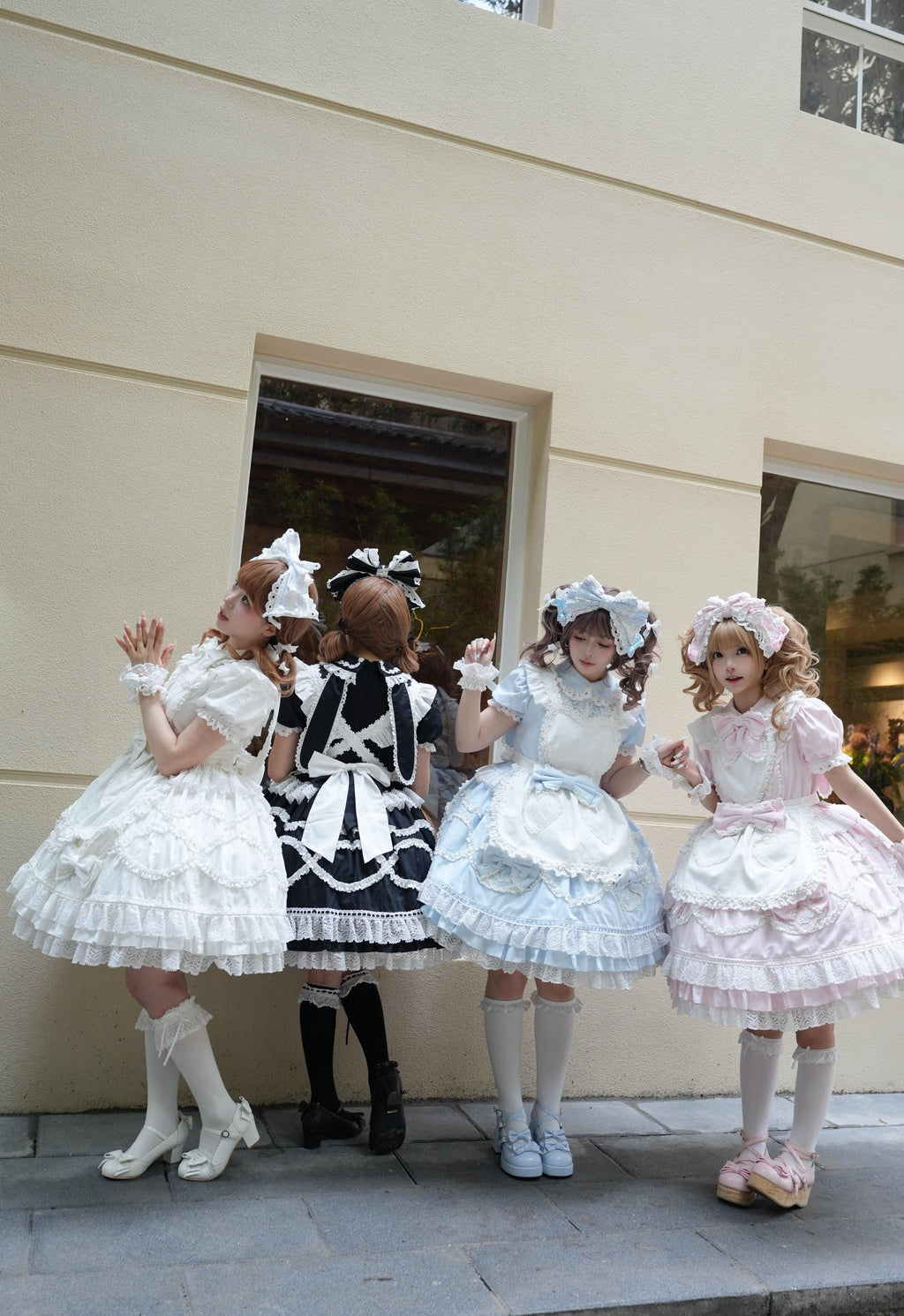 Creamy Sweet Bunny - Cotton Old School Lolita Bunny Ear OP Dress with Bows and Accessories - image 2