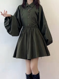 Green Drawstring Elastic Waist Skort with Tassel Accents - image 1