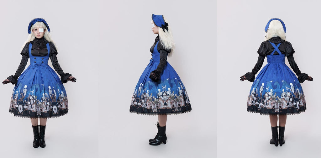 Dragon Bone Lily - Vintage Gothic Lolita Dragon & Skeleton Print JSK Dress and Accessories - image 4