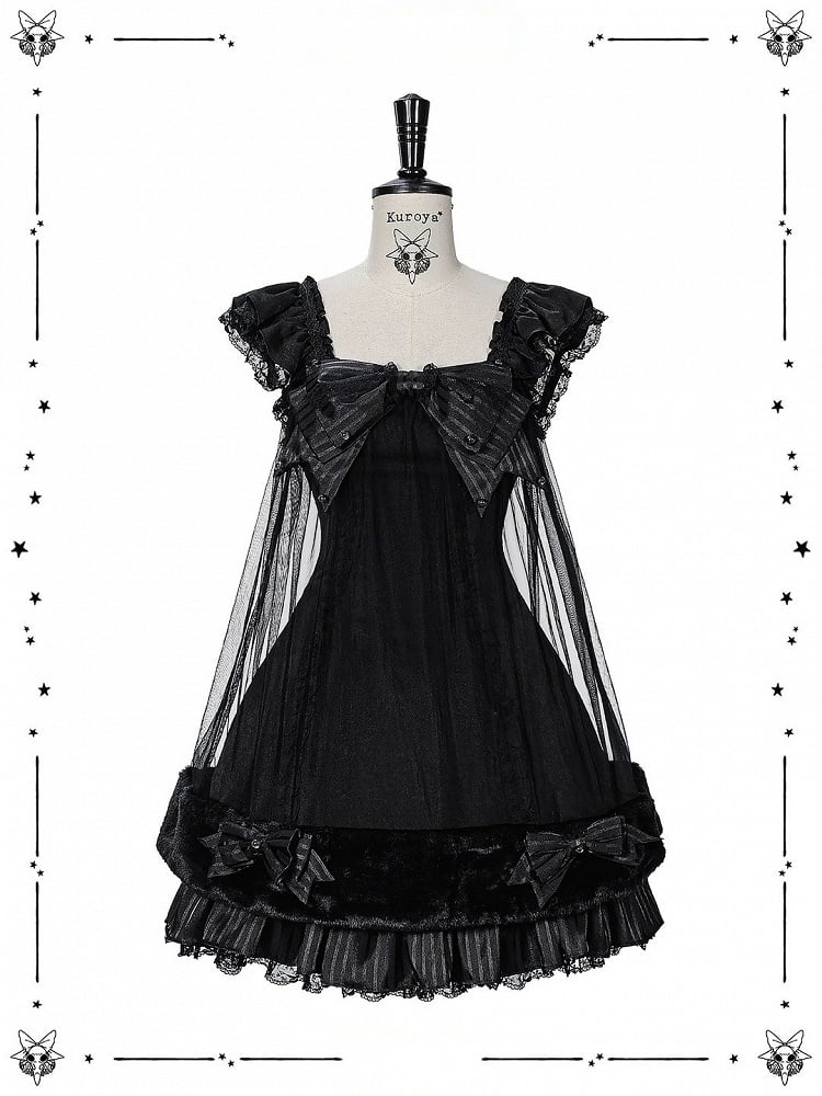 Black Gothic Pearl and Bow JSK Dress - image 1