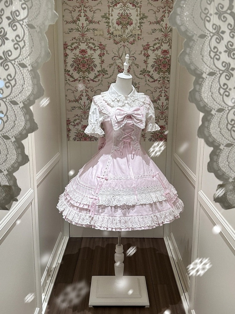 Snowy Pink Cotton JSK Dress with Ruffle Edging - image 3