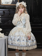 Azure Rabbit-Print Bow JSK with Lace Blouse - image 3