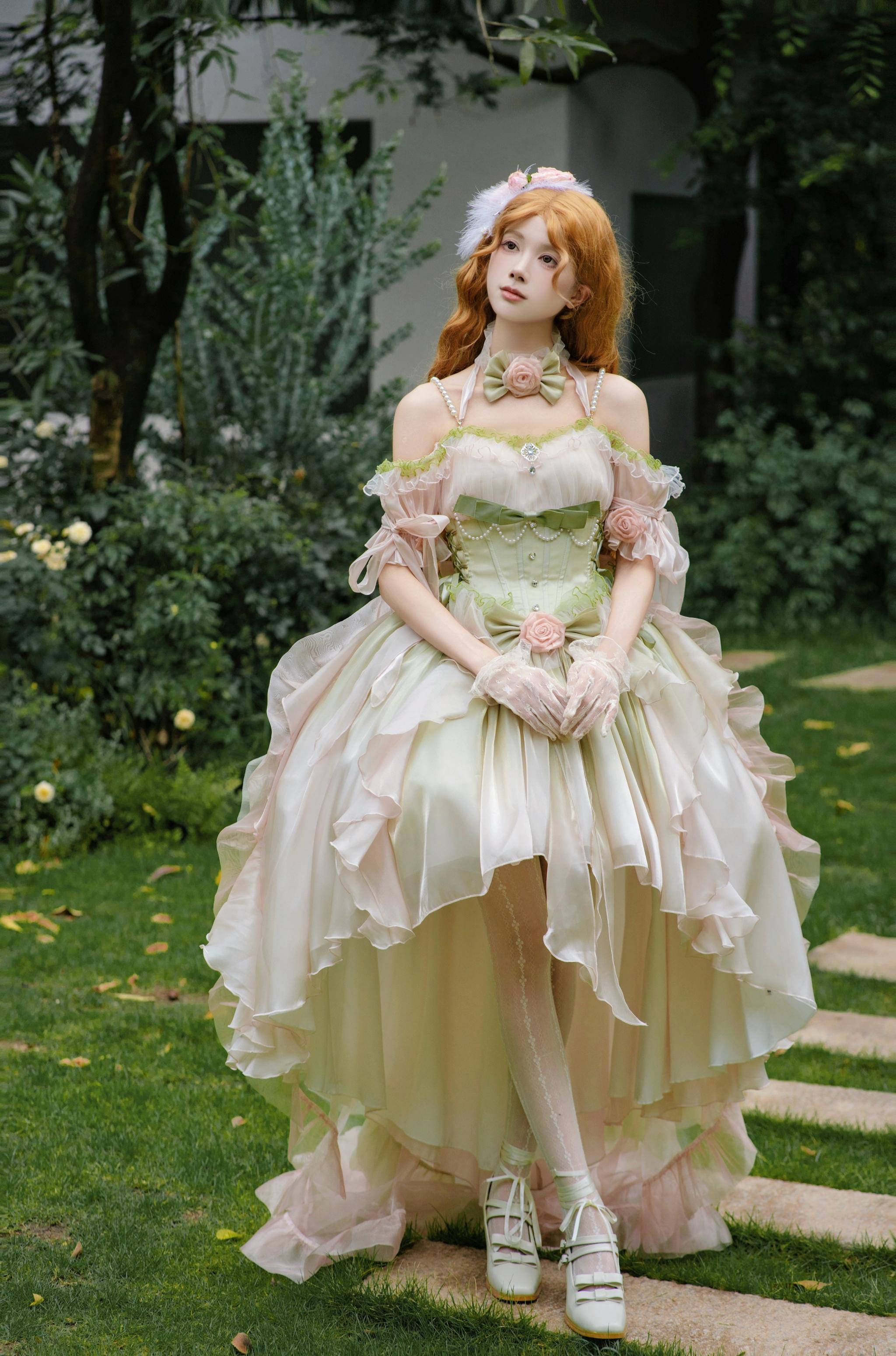 Midsummer Dream - Gradient Color Wedding Lolita JSK Dress Set, Fishbone Waist - image 2