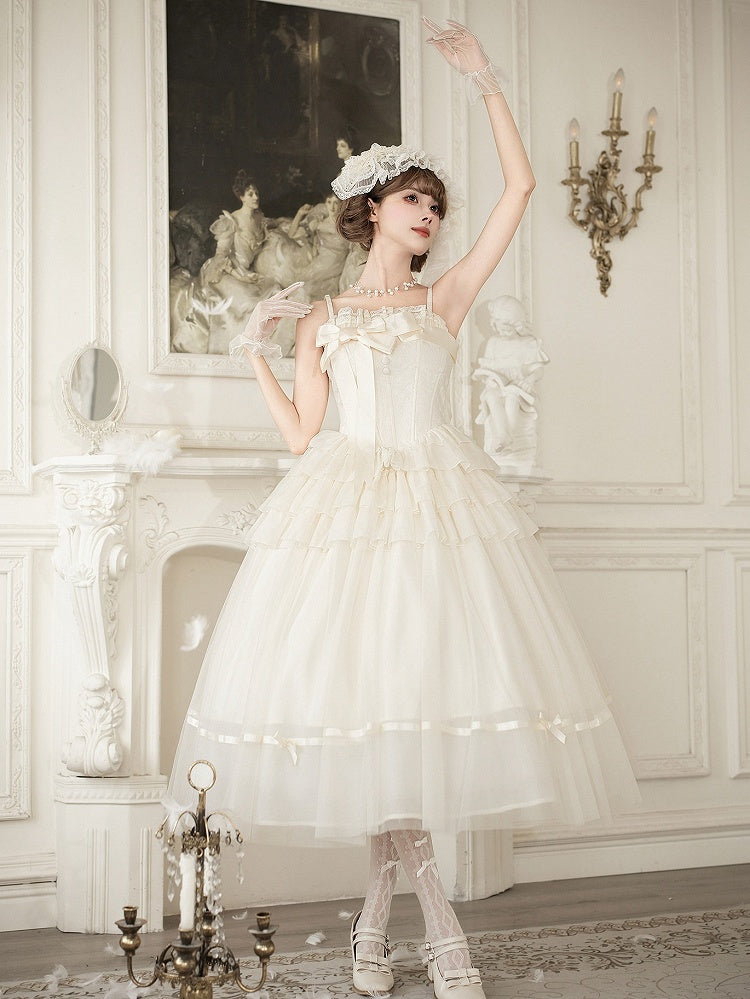 Creamy Boned Waist Elegant Long JSK Dress and Accessory Set - image 6