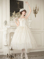 Creamy Boned Waist Elegant Long JSK Dress and Accessory Set - image 6