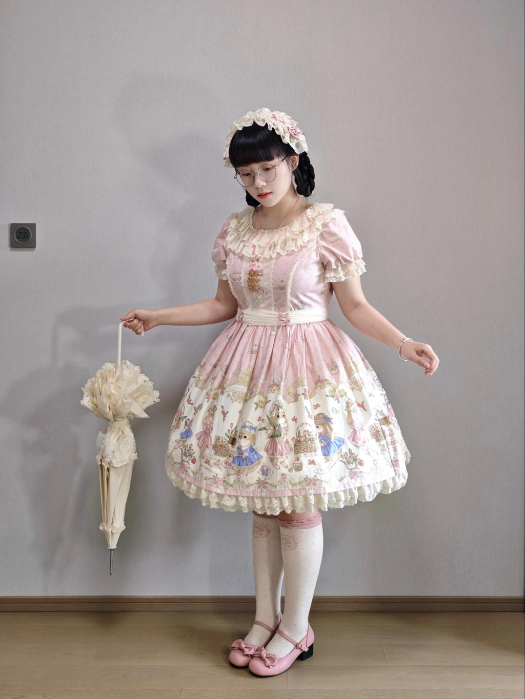 Picnic Bunny - Cotton Daily Doll-like Lolita OP Dress, Bunny Print and Accessories - image 8