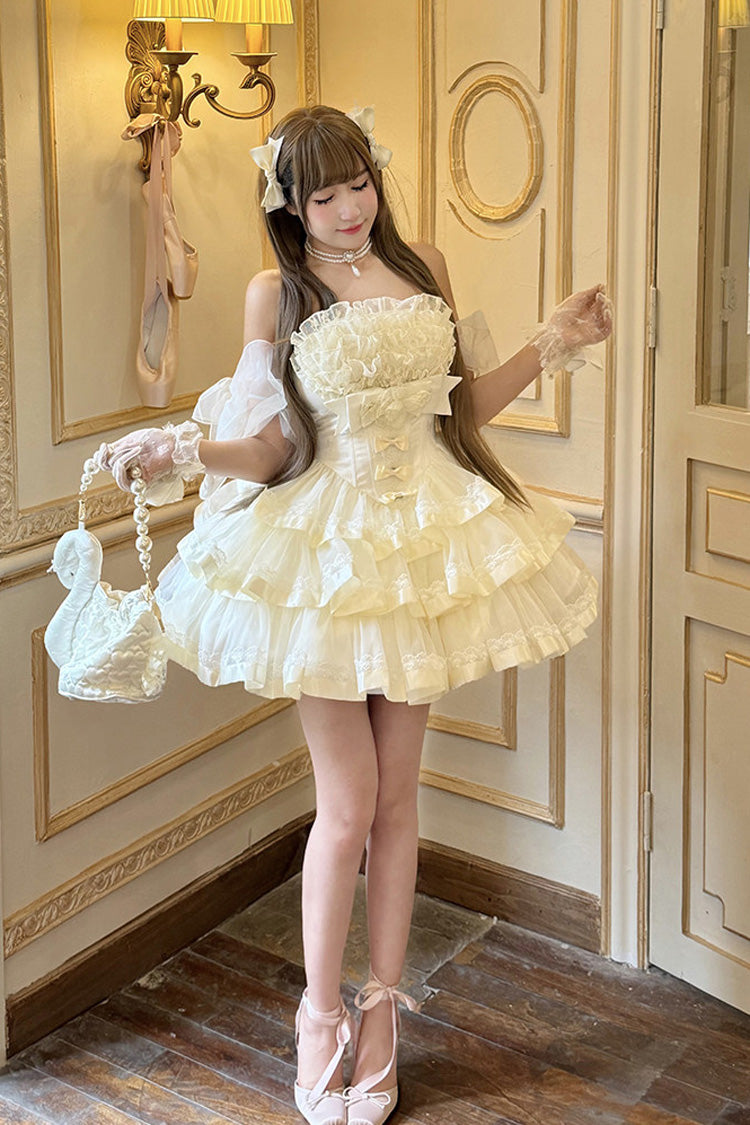 Beige Mousse Love Song Ballet Lolita Short Dress Set - image 4