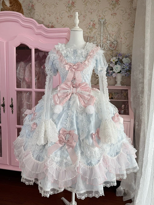 Azure Cotton Sweet Lolita Blouse with Detachable Lace Sleeves - image 2
