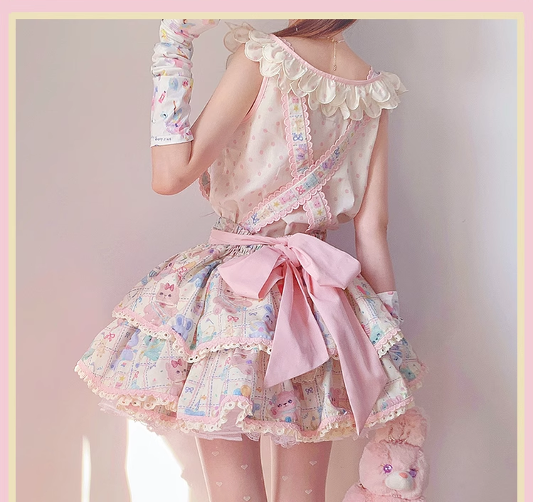 Starry Pudding Bear - Sweet Lolita JSK and Printed OP Dress - image 15