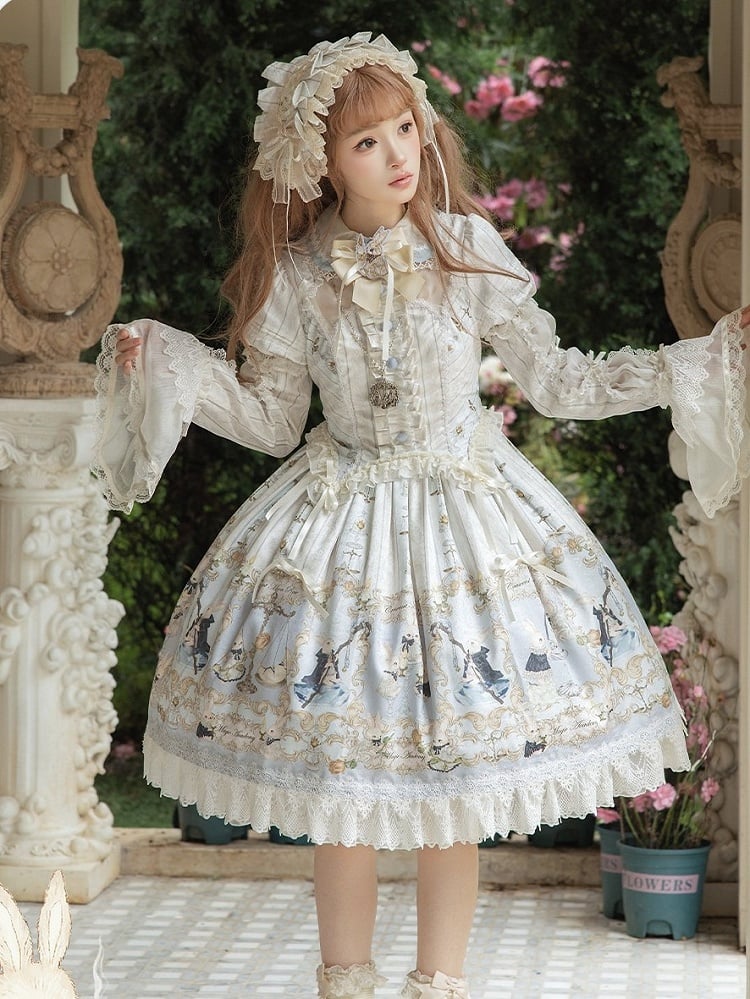Rabbit Print OP with Detachable Striped Sleeves - image 6
