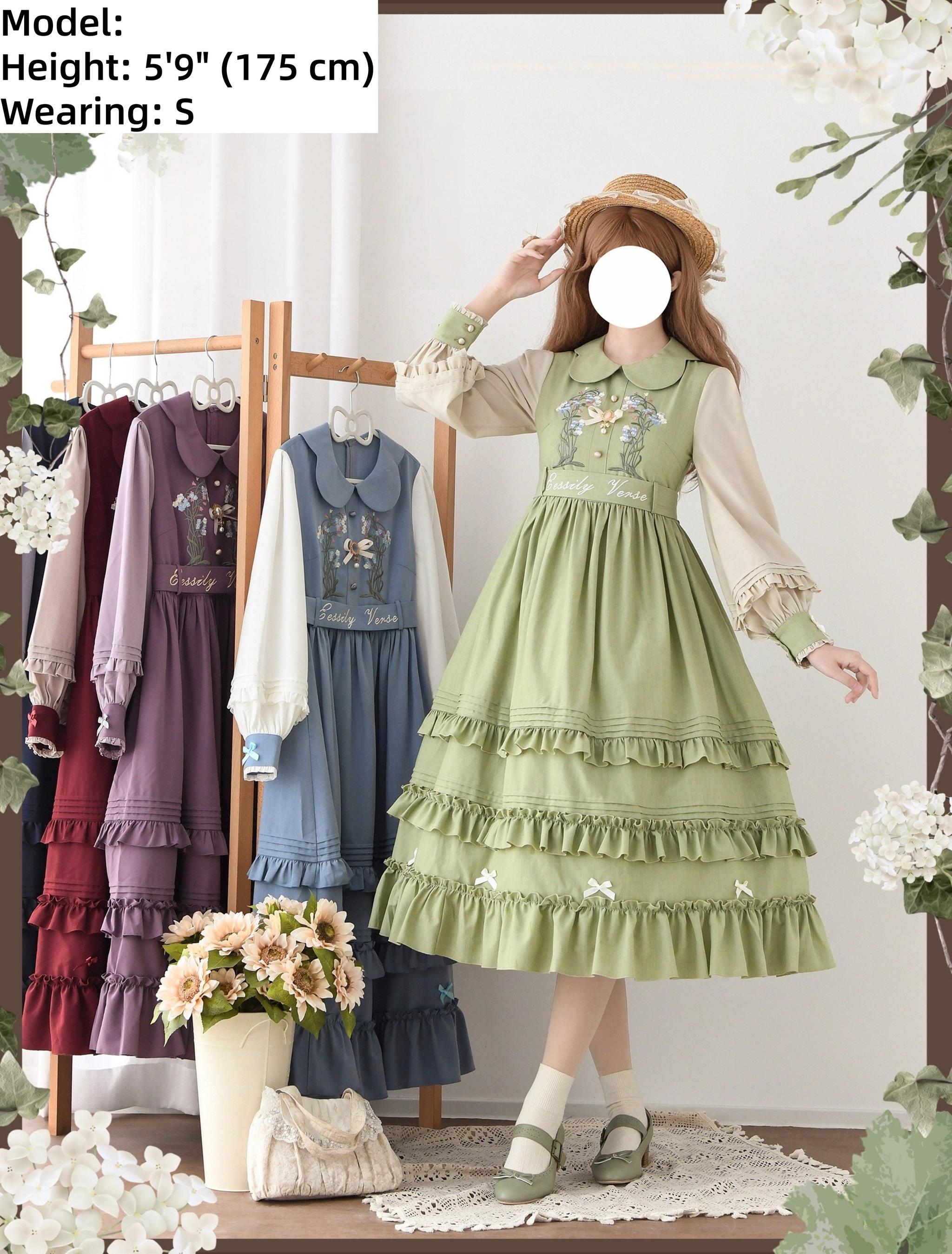 Verdant Name - High-waisted Classic Lolita Dress, Embroidered Bellflower - image 13