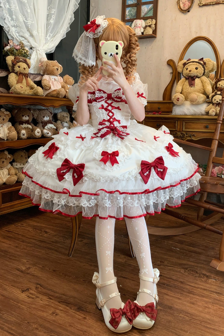 Sweetheart - Sweet Lolita JSK Dress in White and Red - image 2