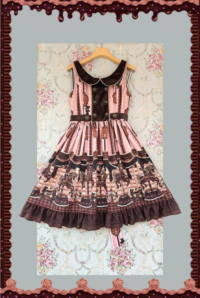 Chocolate Carousel - Peter Pan Collar Old School Lolita JSK Dress, Carousel Print and Accessories - image 13