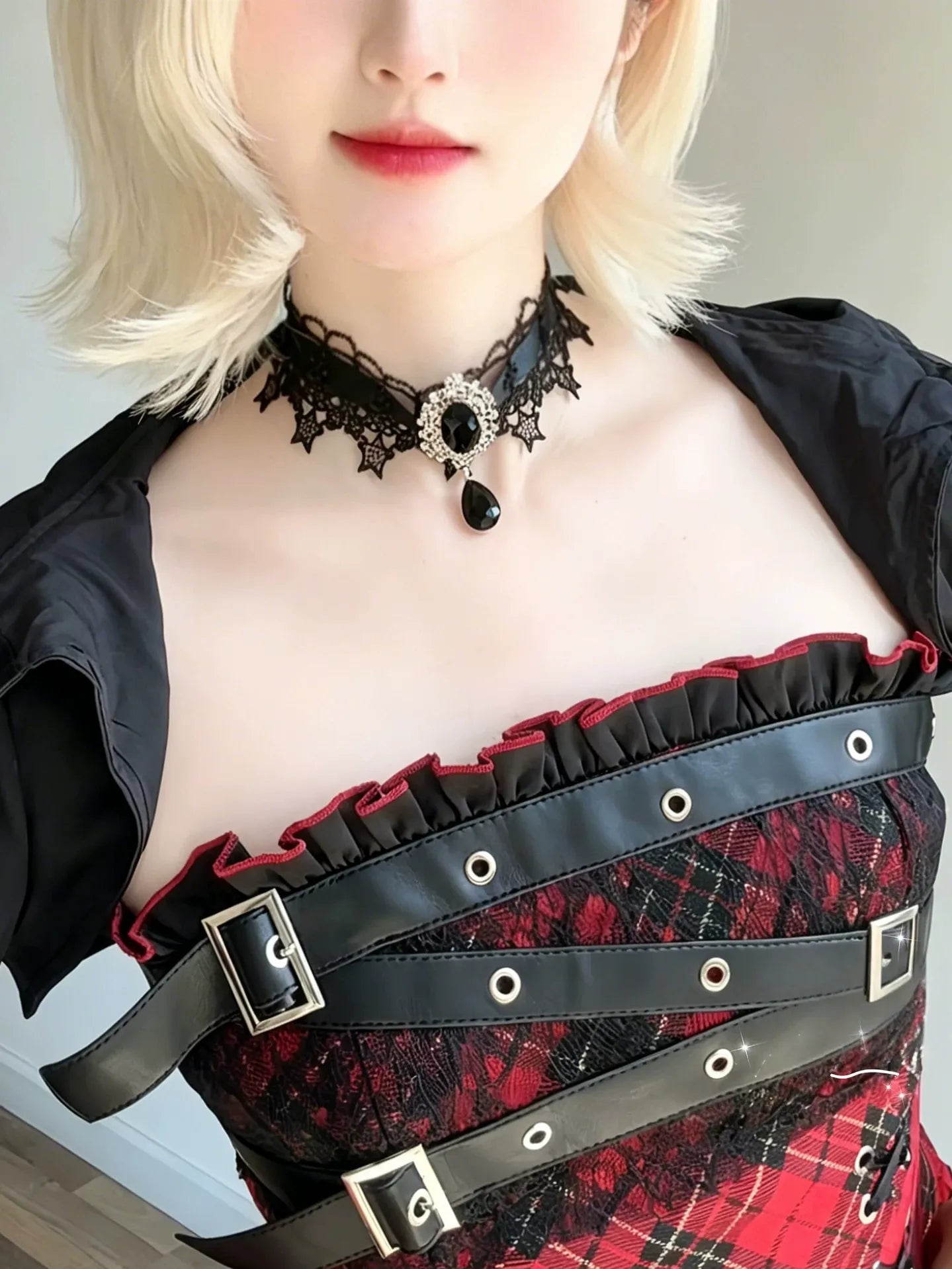 Classic Lolita Rhinestone Pendant Choker, Adjustable Chain - image 1