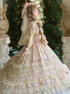 Refined Pink Lace-Trim Floral Embroidered Lolita Dress with Bow Train - Mademoiselle Pearl - image 8