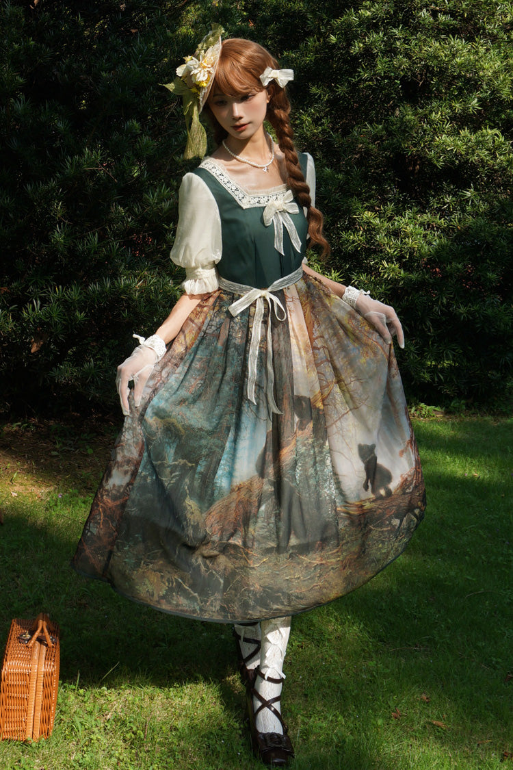 Morning in the Pine Forest - Sweet Lolita OP Dress in Dark Green - image 4