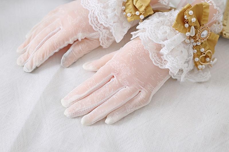 Vintage Lolita Lace Gloves with Bow and Bead Chain - image 8