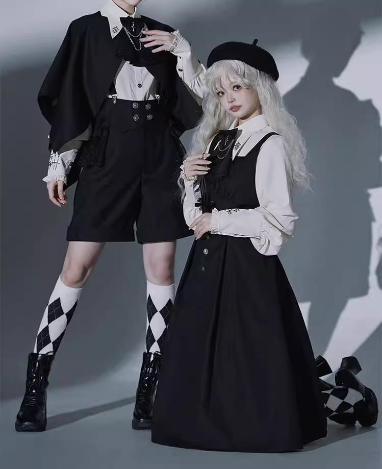 Night Raven Magic - Ouji Lolita Dress Set, Suspender Shorts & Cape - image 9