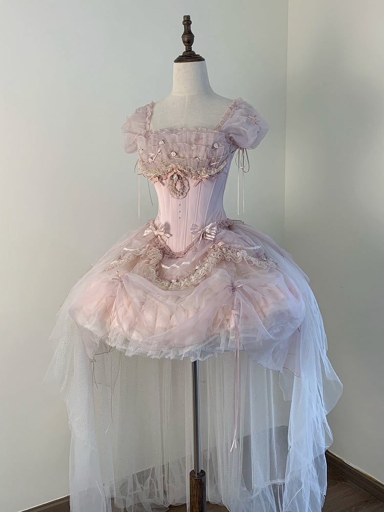 Pink Balletcore Princess Lolita Corset Top and Ruffle Skirt Set - image 1