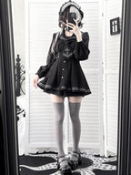 Black Sailor-Collar Jirai Kei Dress, Shorts and Tie Set - image 9