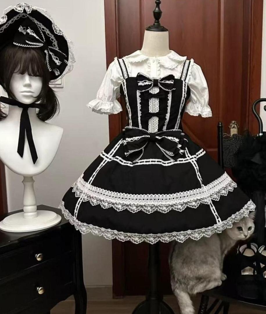 Old Heartache - Cotton Old School Lolita JSK Dress with Bows and Accessories - image 3