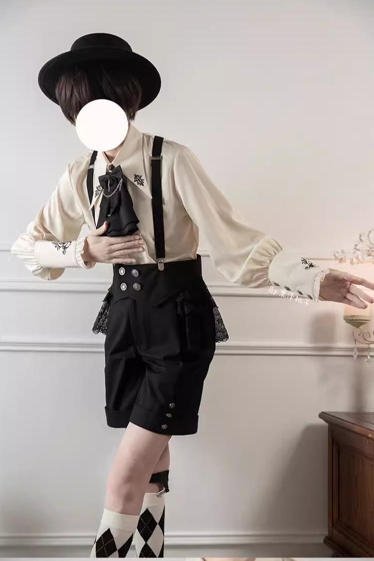 Night Raven Magic - Ouji Lolita Dress Set, Suspender Shorts & Cape - image 17